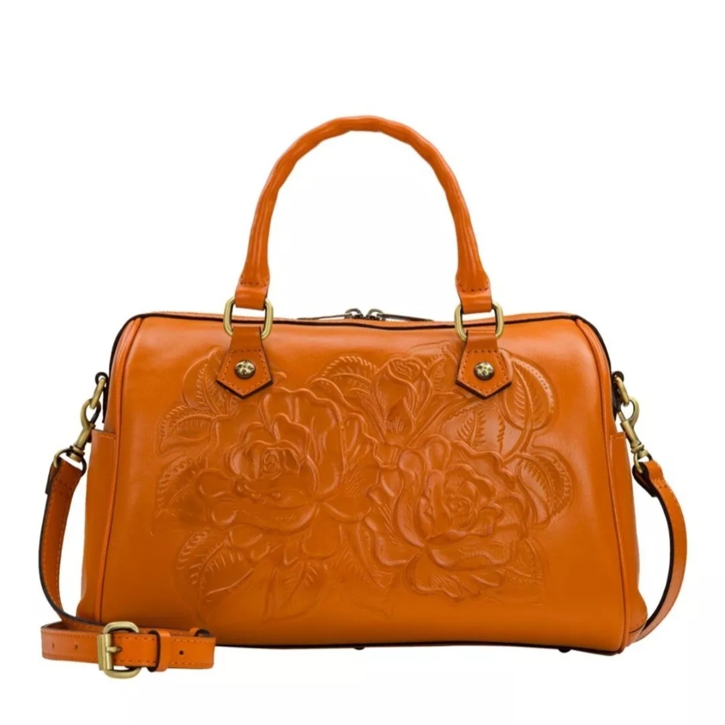 Patricia Nash Orange Leather Satchel With Gold Hardware